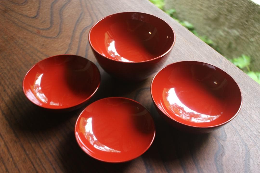 デッドストック！極上朱漆の美しい輪島塗の四つ椀（検漆器漆椀懐石四つ組椀茶道具
