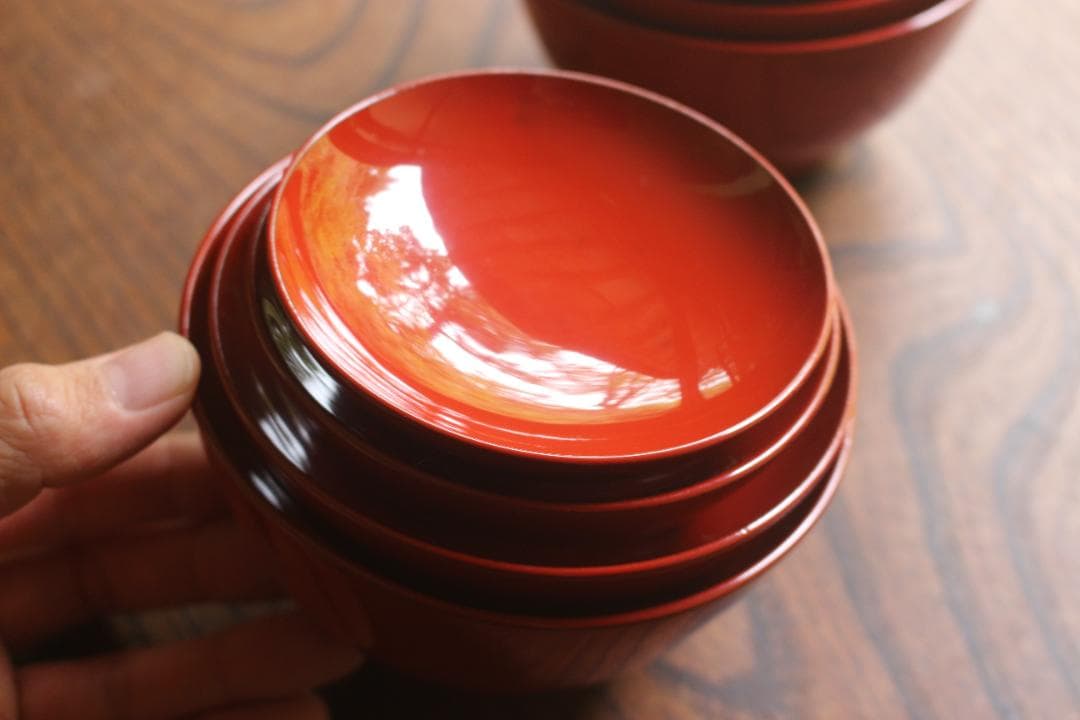 デッドストック！極上朱漆の美しい輪島塗の四つ椀（検漆器漆椀懐石四つ組椀茶道具