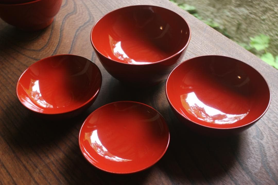 デッドストック！極上朱漆の美しい輪島塗の四つ椀（検漆器漆椀懐石四つ組椀茶道具