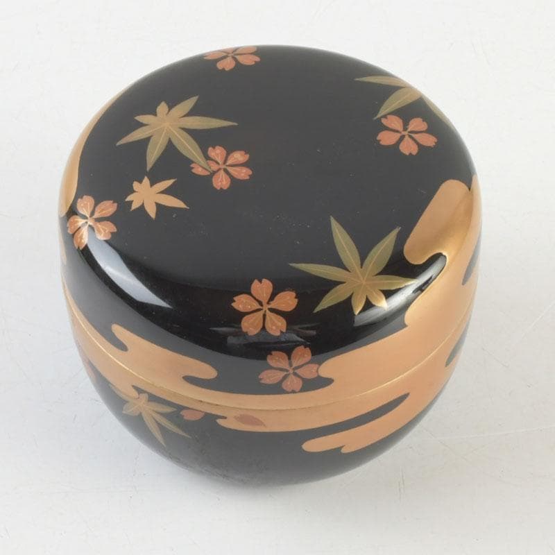 茶道具　山中塗　中村宗悦作　霞雲錦蒔絵　平棗　共箱　V　9305