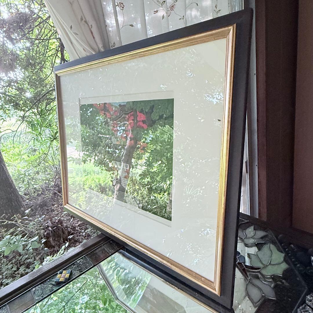 感謝お嫁入り‼️紅葉の美‼️井堂雅夫　加能四景「那谷寺紅葉」和紙に木版画一点額入