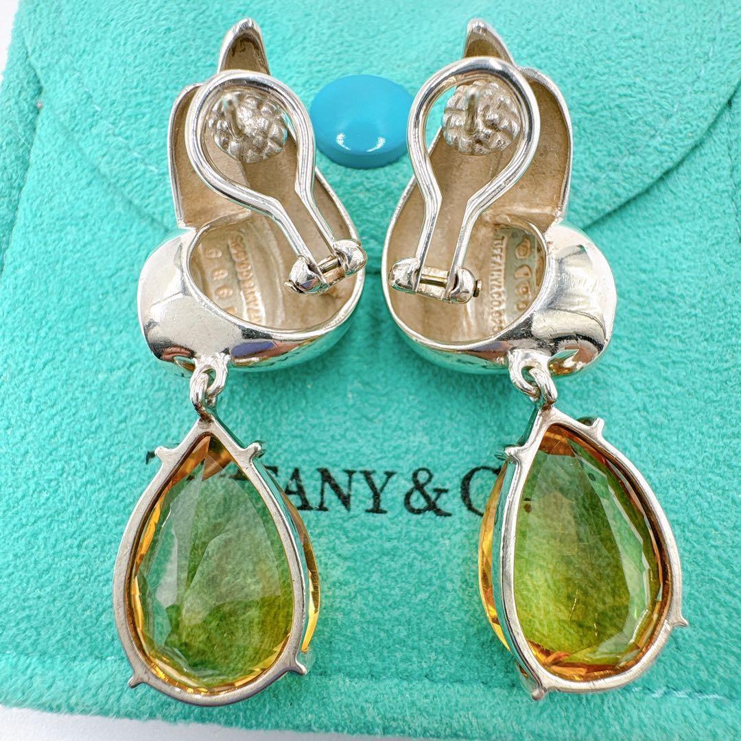 美品レア オールドティファニー ピアス シトリン ティアドロップ シルバー925
