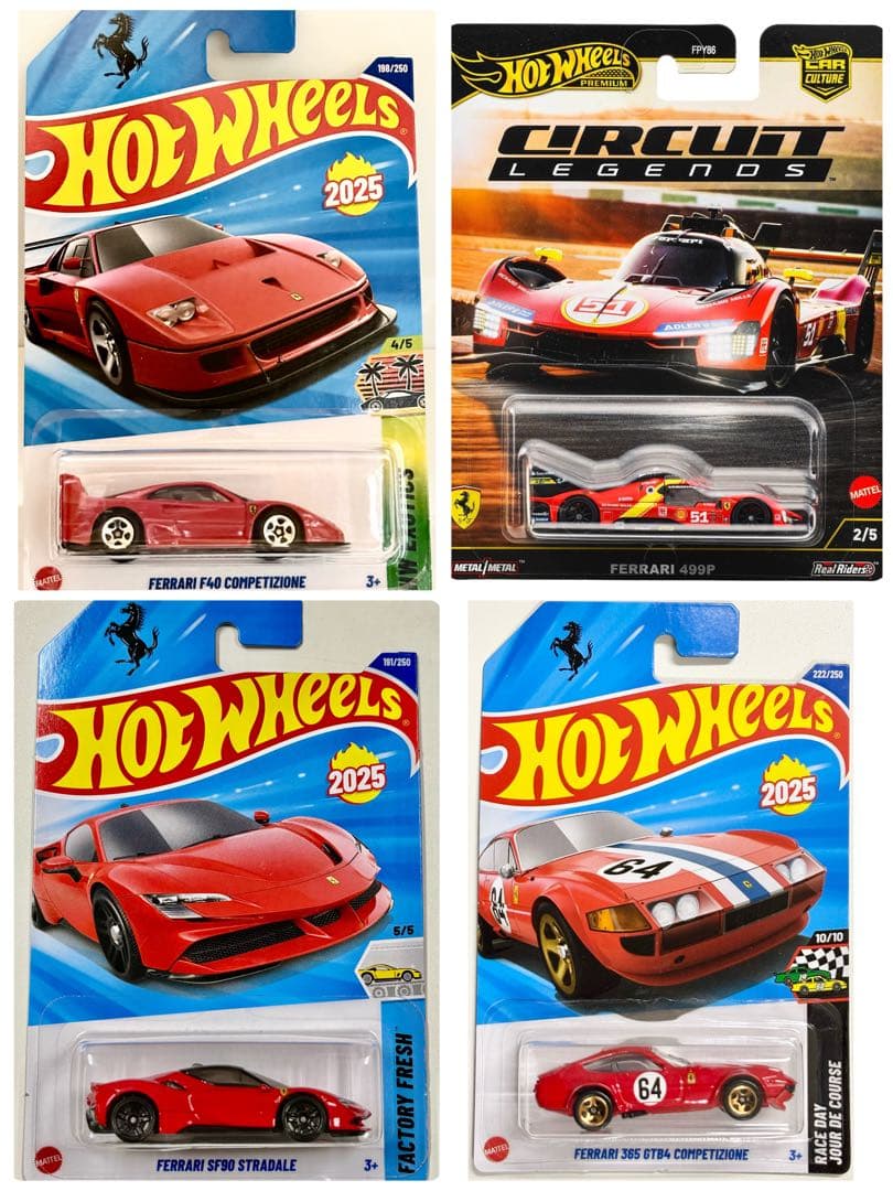ホットウィール(4点) フェラーリ SF90、F40、365GTB4、499P
