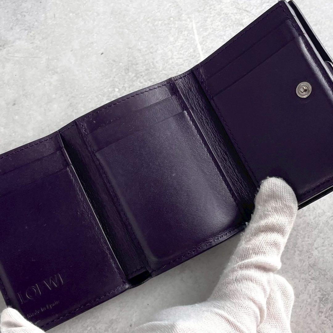 【極美品】 ロエベ トライフォールド アナグラム タン 三つ折り財布 パープル