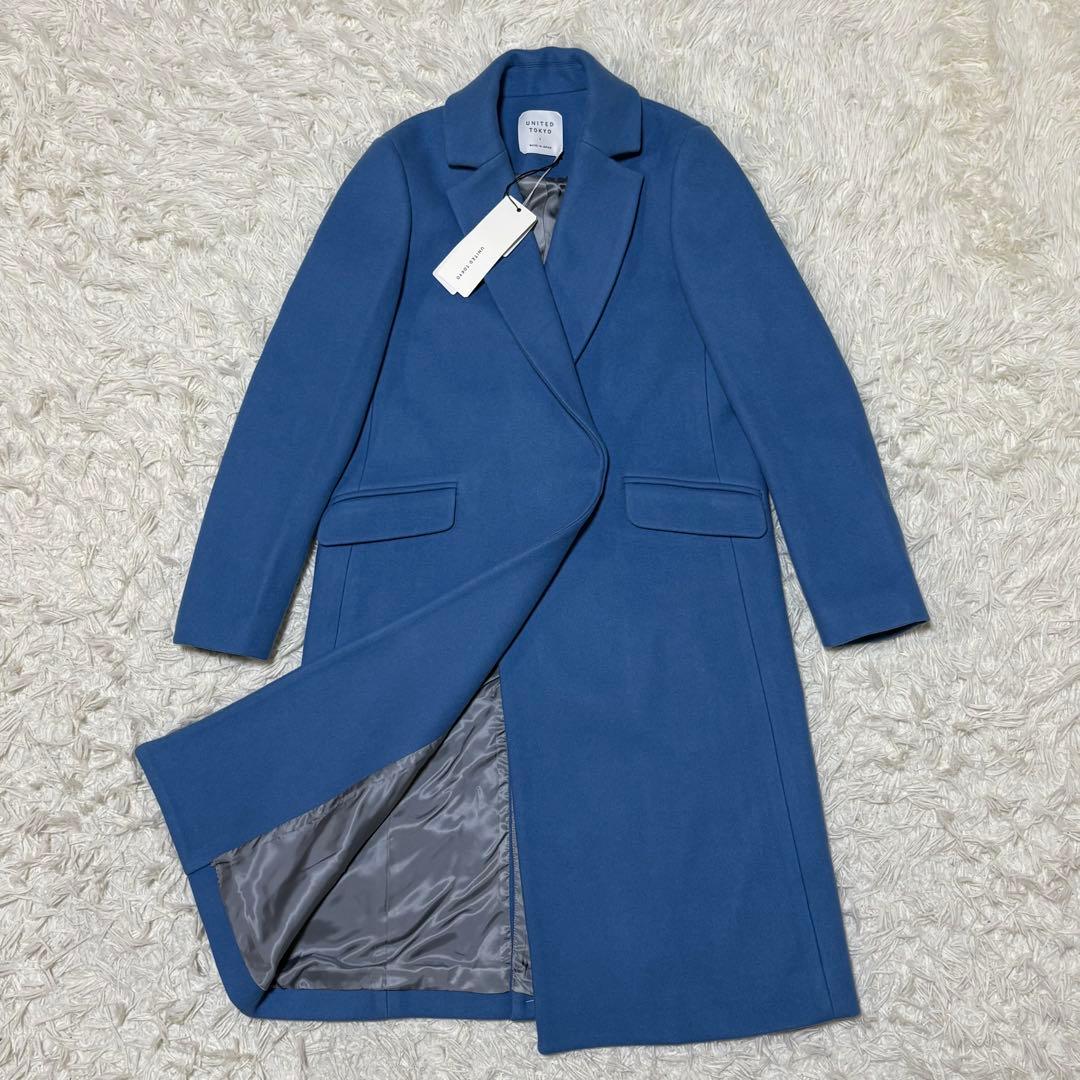 ✨タグ付未使用✨ UNITED TOKYO チェスターコート ブルー カシミヤ混