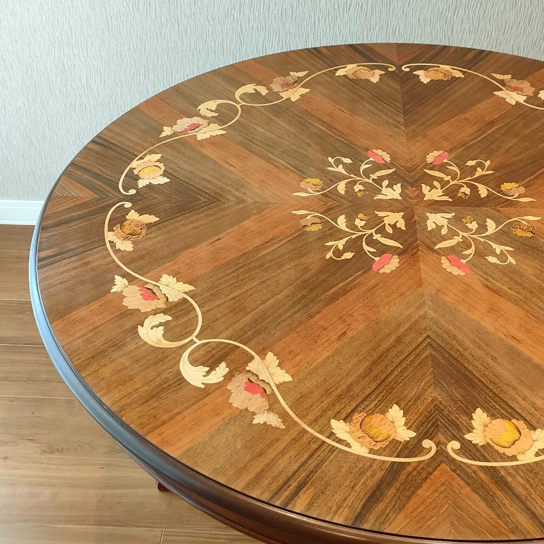 象嵌　花柄　ラウンドテーブル　イタリアンクラシック