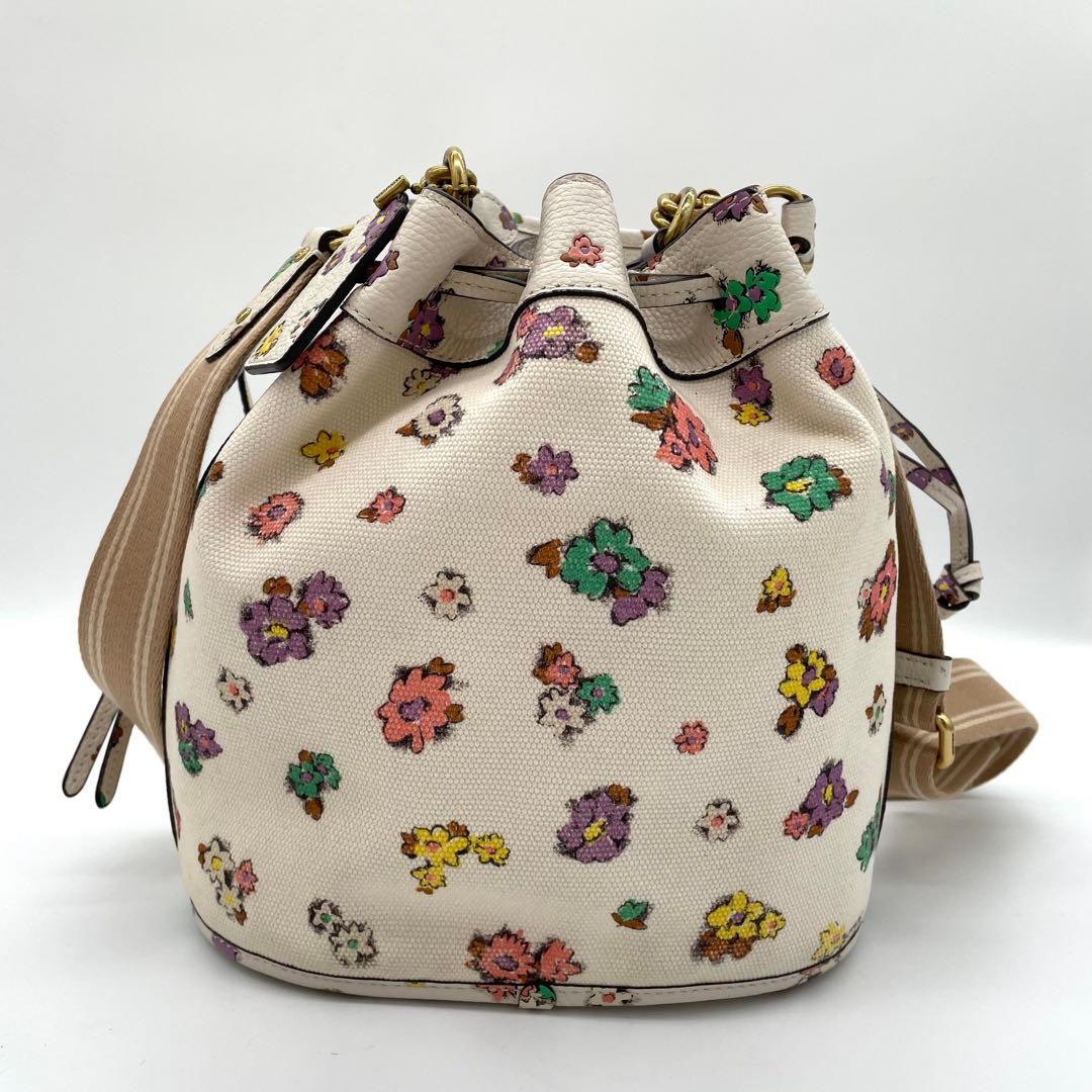 【美品】コーチ　フローラル　2way バッグ　巾着　チャーム　ゴールド金具