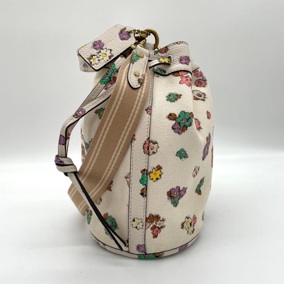 【美品】コーチ　フローラル　2way バッグ　巾着　チャーム　ゴールド金具
