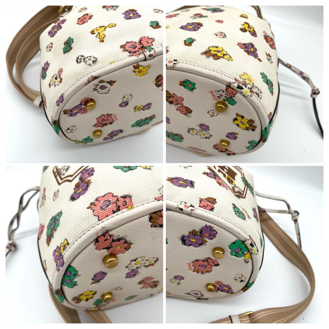 【美品】コーチ　フローラル　2way バッグ　巾着　チャーム　ゴールド金具