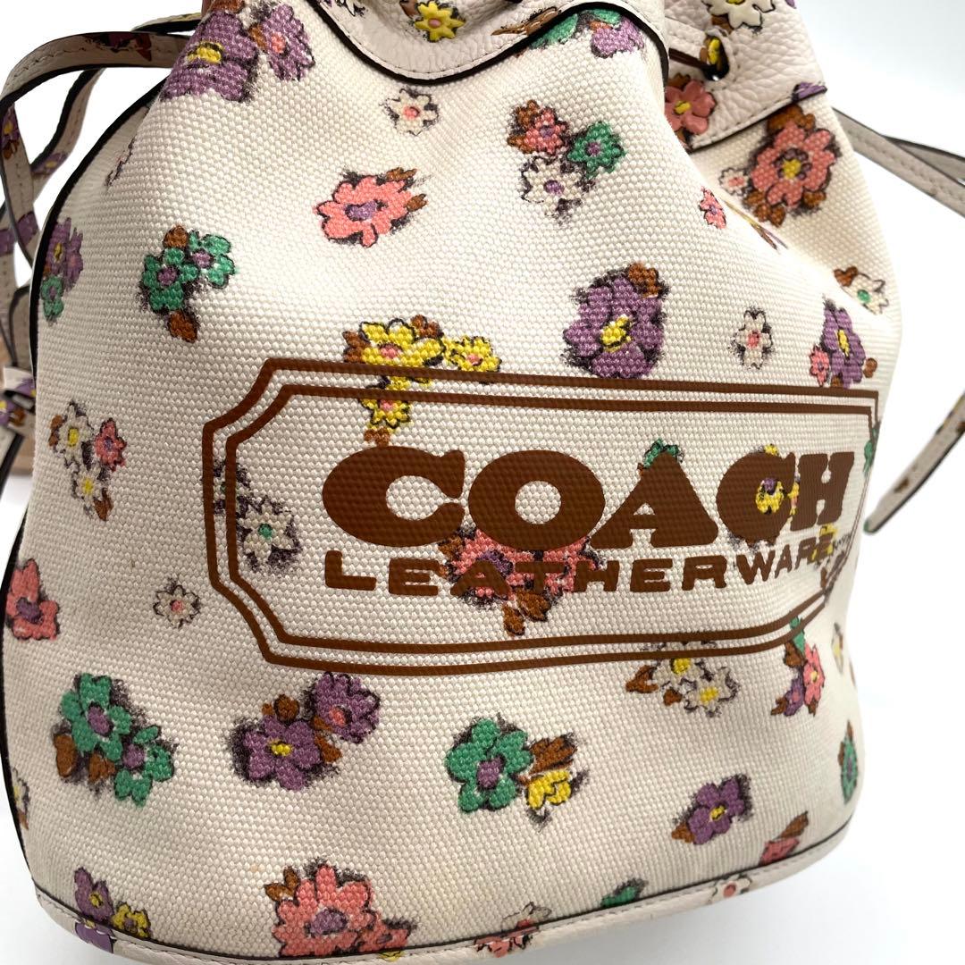 【美品】コーチ　フローラル　2way バッグ　巾着　チャーム　ゴールド金具