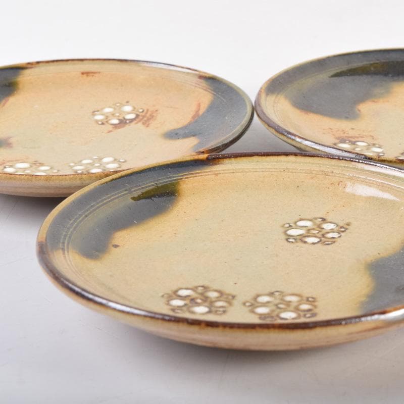 和食器　竹里庵　葵窯　加藤春二作　織部　花文　銘々皿　五客　共箱　C　8322