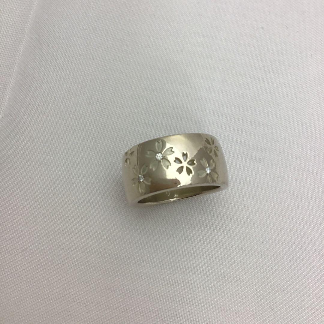 ❣️4℃ ❣️ 桜サクラ　彫ストーン付き　フラワーモチーフ シルバーリング11.5号