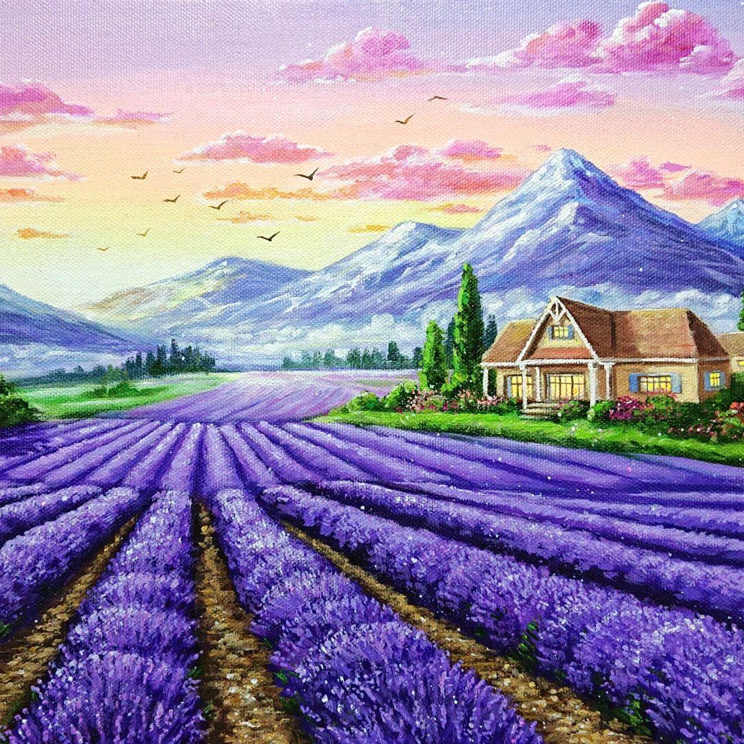【ラベンダー】アクリル画 F4 風景画 絵画