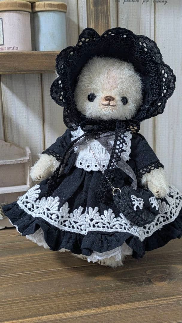 ユ*リ様 ハンドメイド テディベア ラティニティアルパカ ローズ色 ゴスロリ系