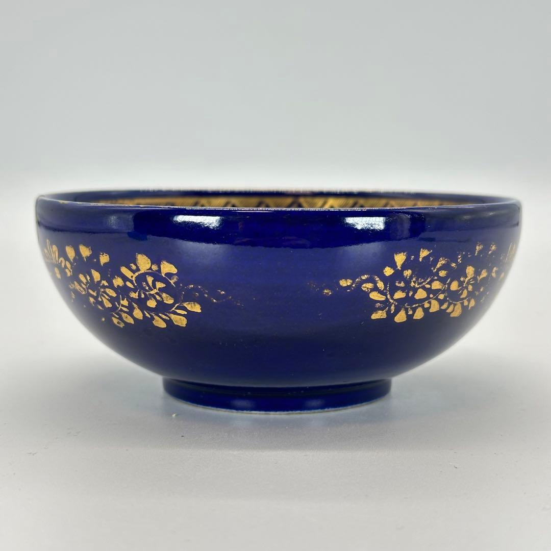 a479 送料無料 ※直し有り※ 錦光山銘 錦手瑠璃地金彩人物絵 京薩摩 茶碗