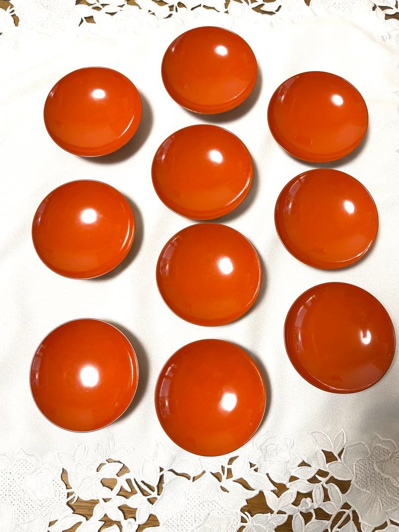 洗朱蒔絵蓋付き吸い物椀　9客　堅地家具師　文吉作　昭和初期　木製　手作り