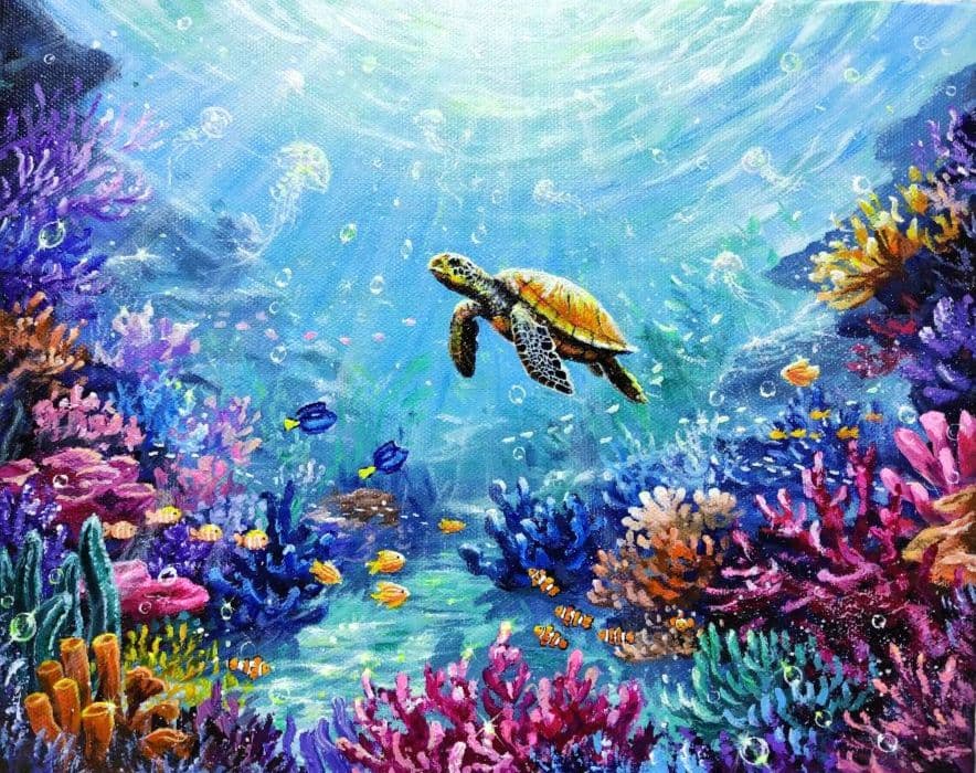 ぷ*あ様 【海中世界】アクリル画 F3 風景画 絵画