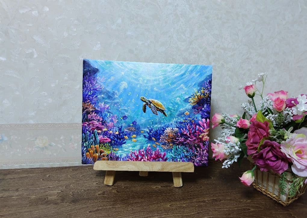 ぷ*あ様 【海中世界】アクリル画 F3 風景画 絵画