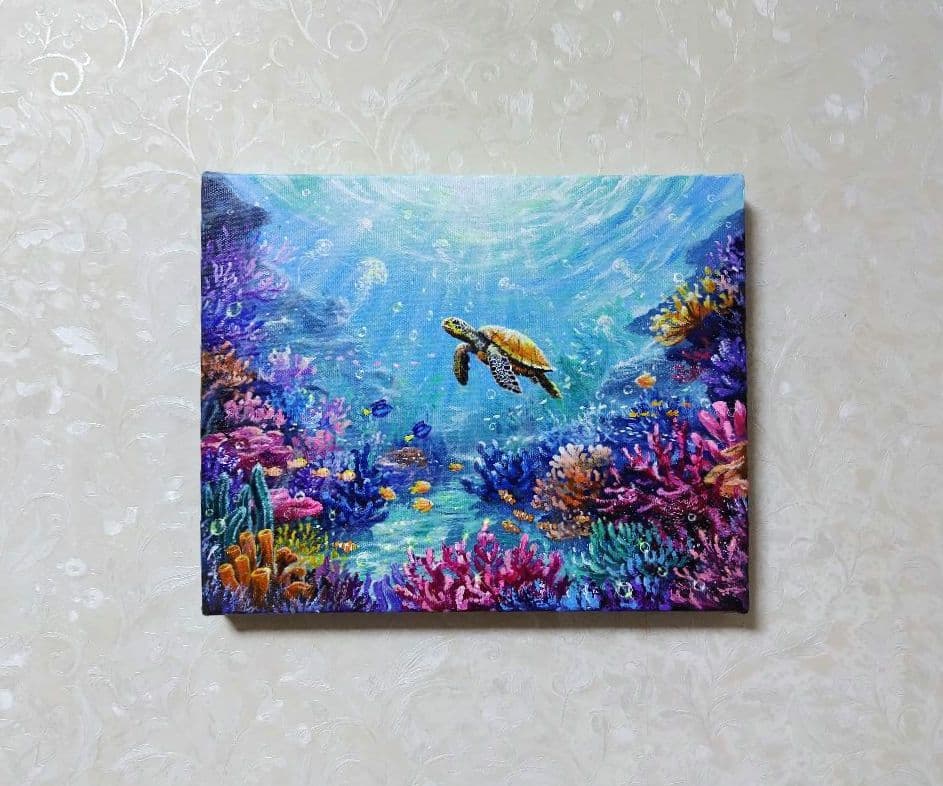 ぷ*あ様 【海中世界】アクリル画 F3 風景画 絵画