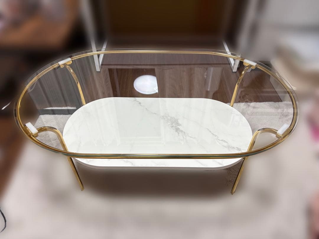 Franc franc　レガートコーヒーテーブルS ゴールド×マーブル　75cm