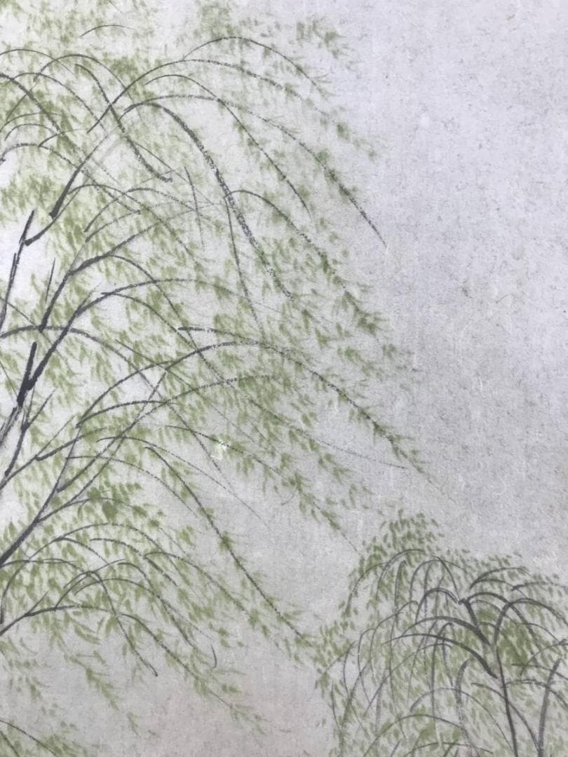 【真作】水田硯山/池塘春陰図/山水図/春景図/掛軸/名家伝来/AD-701