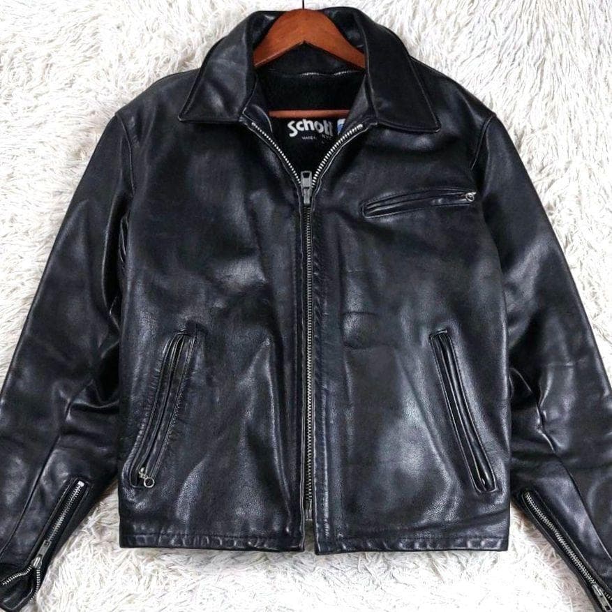 Schott USA製 襟付き ボアライナー レザーライダースジャケット 黒42