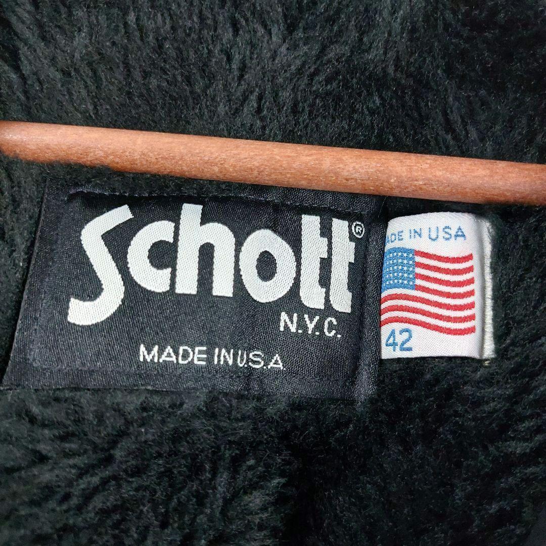 Schott USA製 襟付き ボアライナー レザーライダースジャケット 黒42