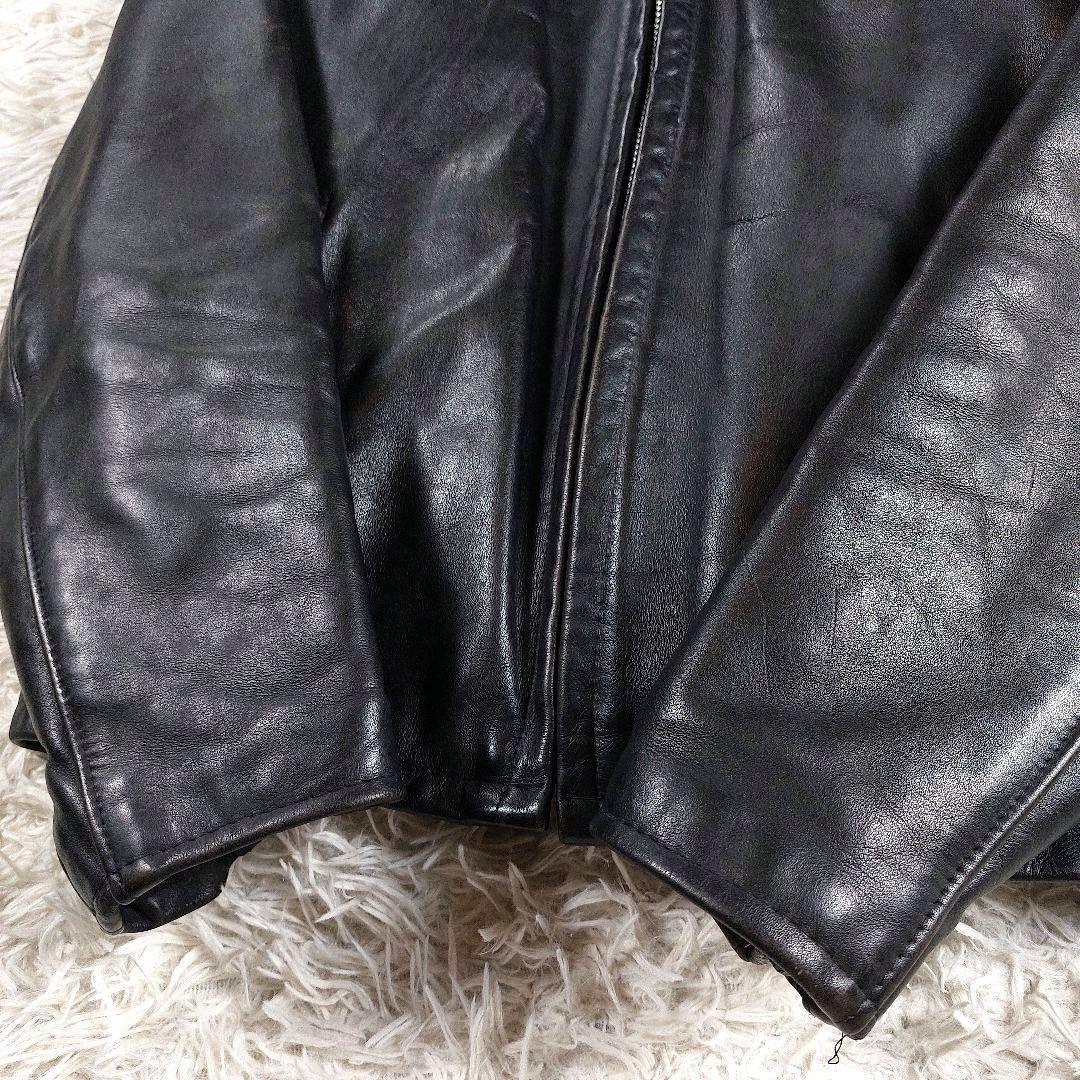 Schott USA製 襟付き ボアライナー レザーライダースジャケット 黒42