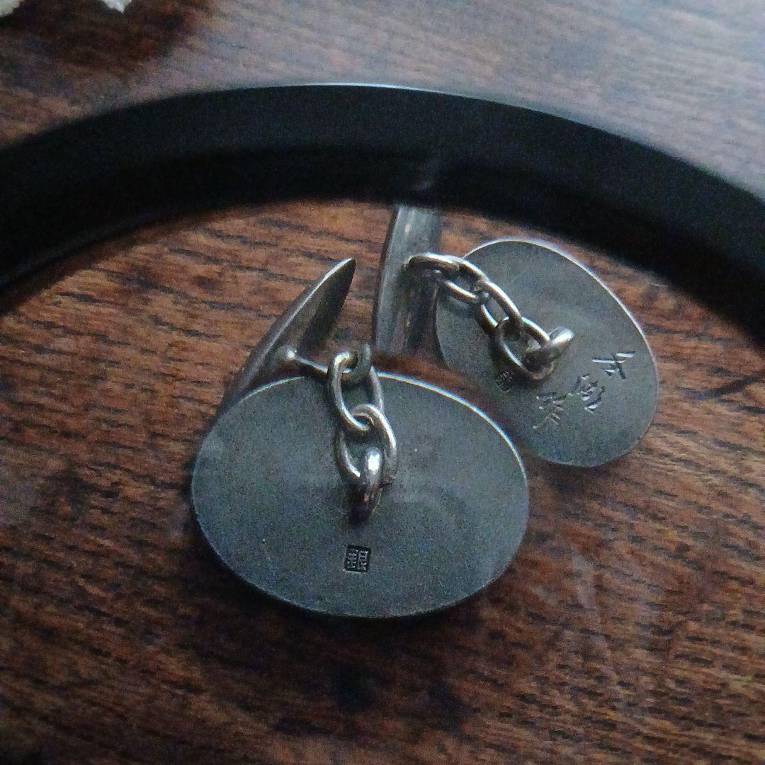 金工 銀製 富士山 カフリンクス 在銘 レトロ 骨董 山 シルバーカフス