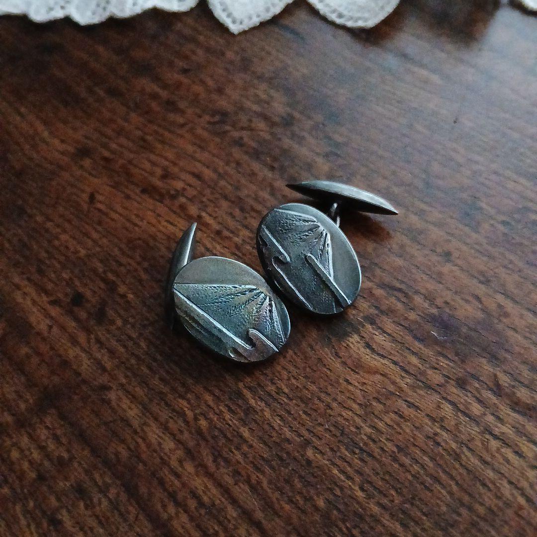 金工 銀製 富士山 カフリンクス 在銘 レトロ 骨董 山 シルバーカフス