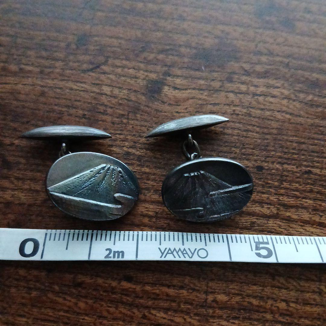 金工 銀製 富士山 カフリンクス 在銘 レトロ 骨董 山 シルバーカフス