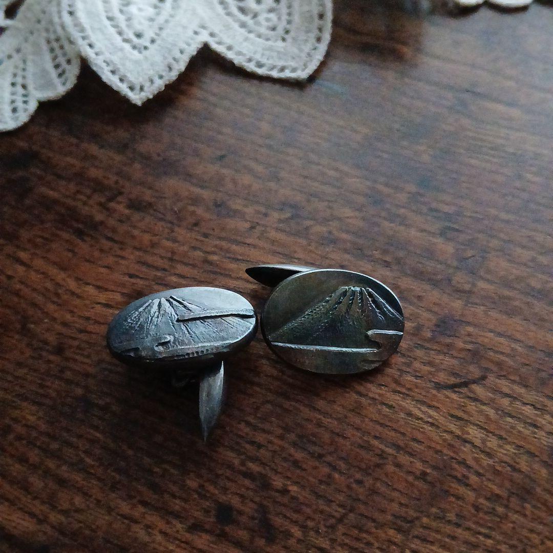 金工 銀製 富士山 カフリンクス 在銘 レトロ 骨董 山 シルバーカフス