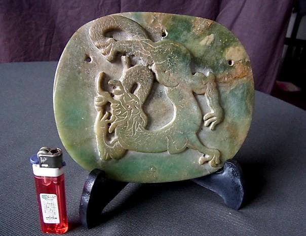 ★P0102★古い装身具　石製　帯飾り　佩 『 男爵守器 』龍彫刻