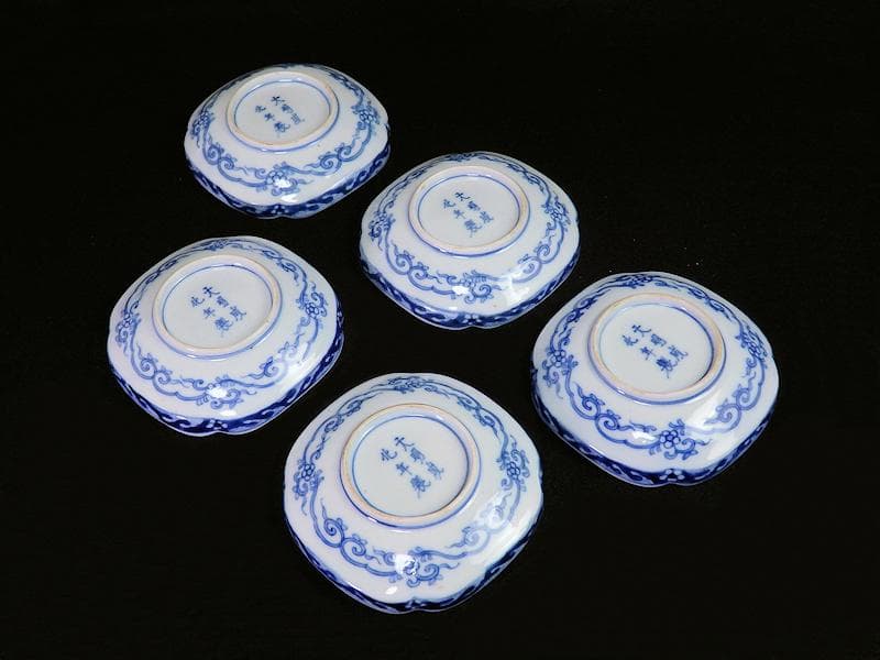 大聖寺伊万里　金襴手鳳凰に毘沙門亀甲紋の図　四方角皿　５枚B249AS-fbbg