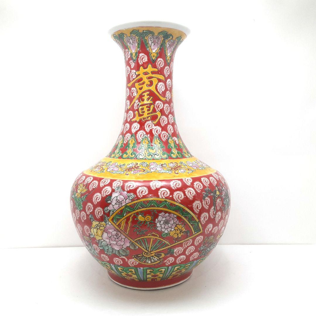 Y1477　中国彩色壺　高さ35.5cm　　ten