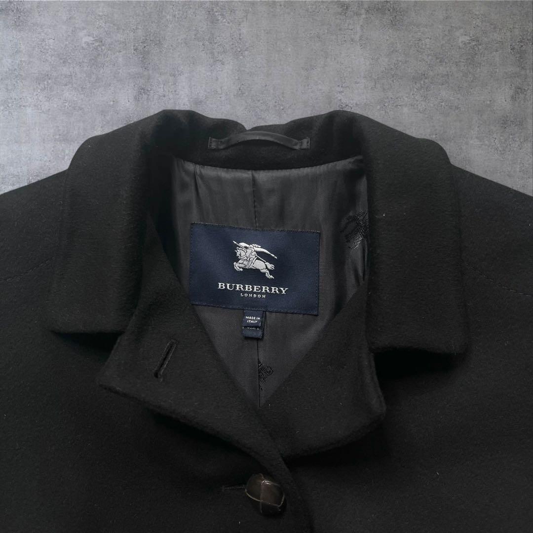 【美品】 バーバリー ステンカラーコート M相当 カシミヤ ブラック ホースロゴ