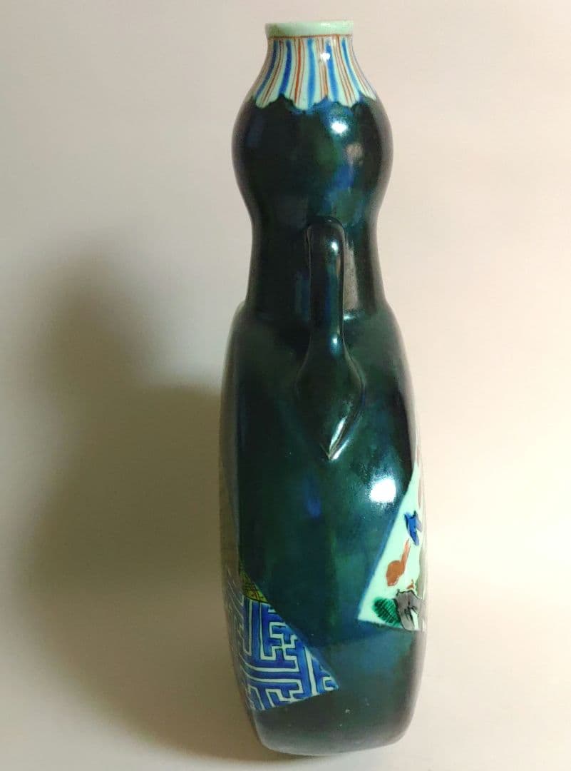 九谷焼　白舟　徳利　手書き　色絵　陶器製