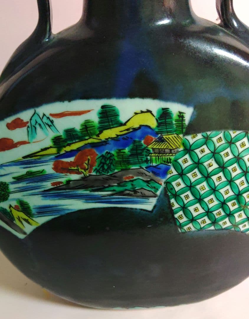 九谷焼　白舟　徳利　手書き　色絵　陶器製