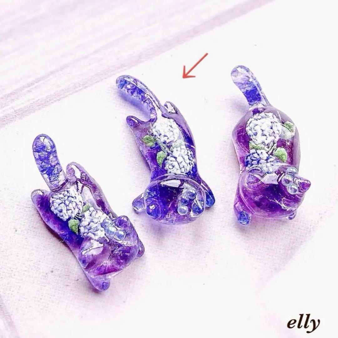 【ゆきゆっきー❄様】1284.琉球ガラス　ジャスミン　ジャンピング猫　レジン