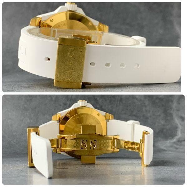 保証書付き グッチ/GUCCI ダイブ 猫 メンズ腕時計 デイト スイス ラバー