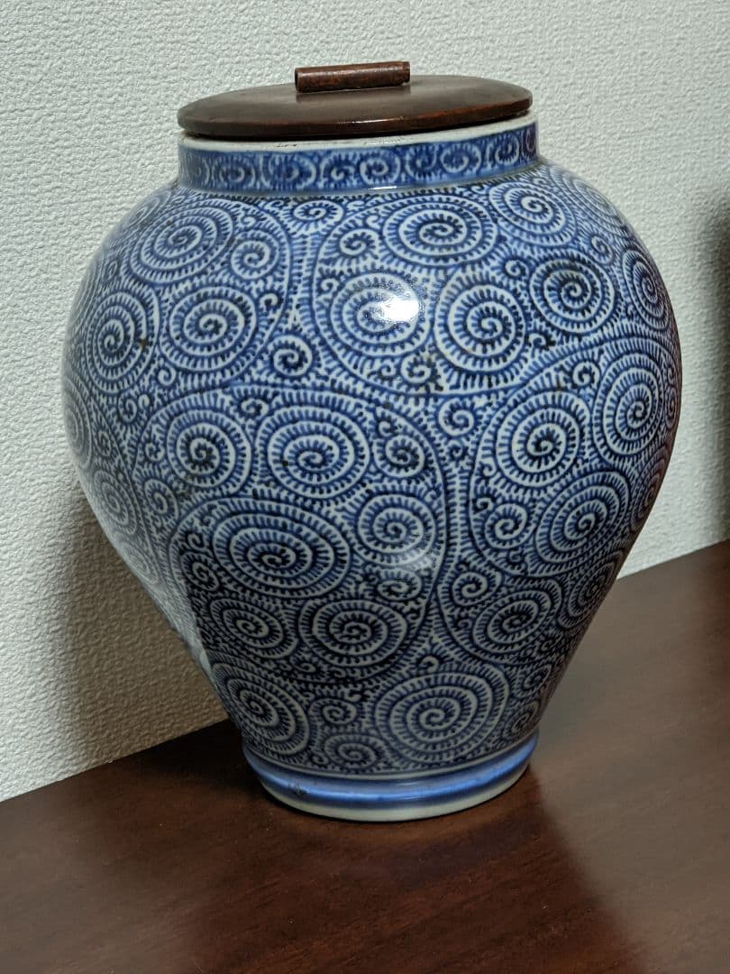⭐江戸時代後期 古伊万里 蛸唐草紋様壺 茶道具 水指用蓋付き 置物飾り 骨董品