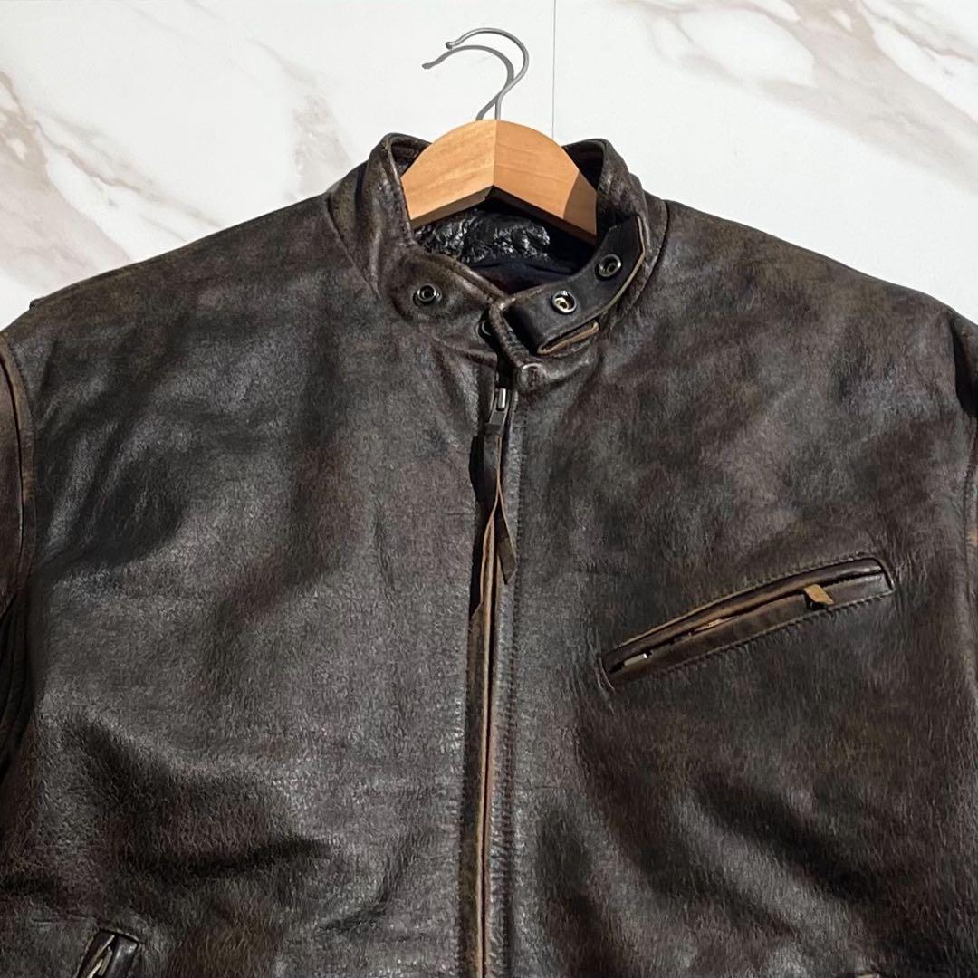 [希少3XL/馬革]リューグーレザーズ ライダースジャケット シングル 茶色