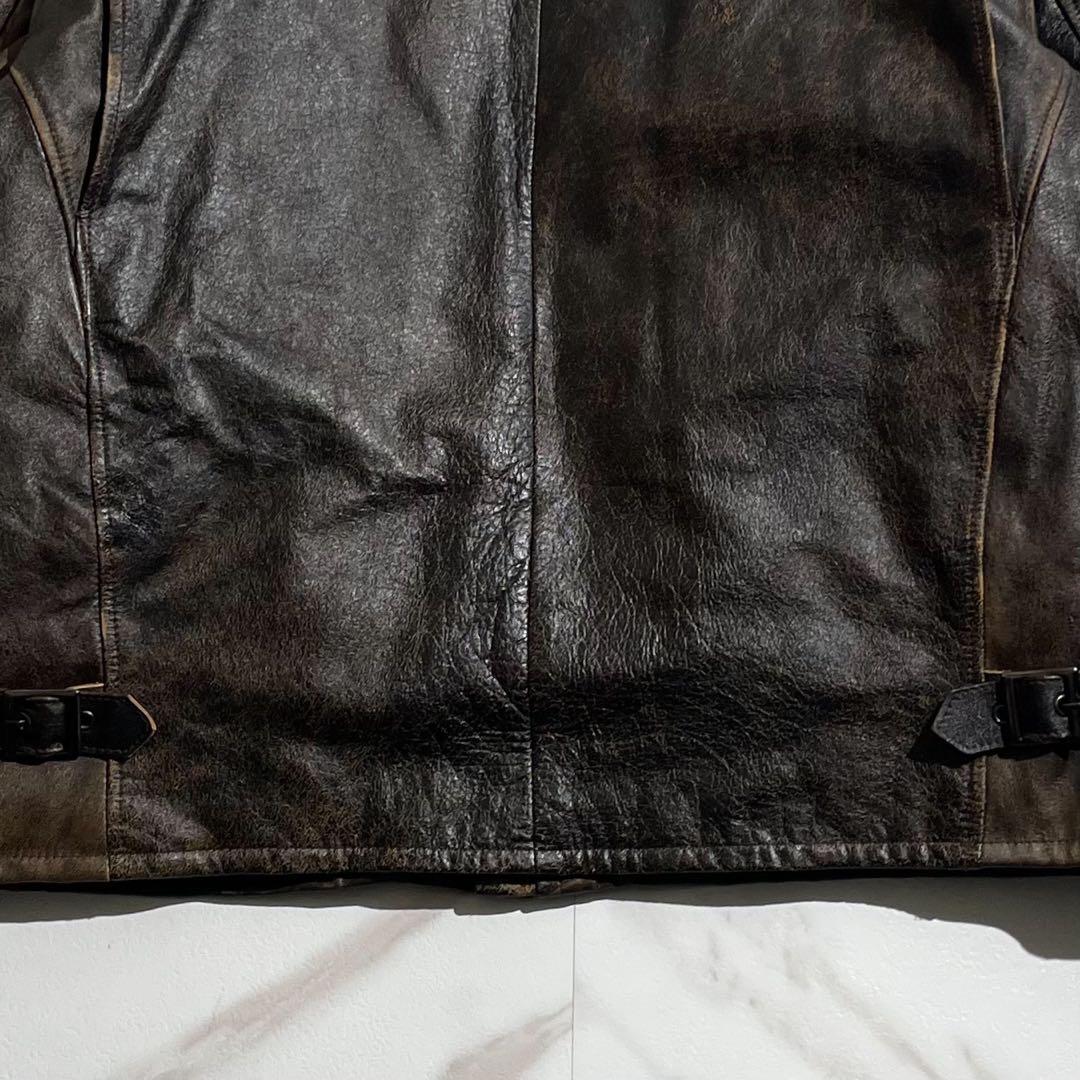 [希少3XL/馬革]リューグーレザーズ ライダースジャケット シングル 茶色