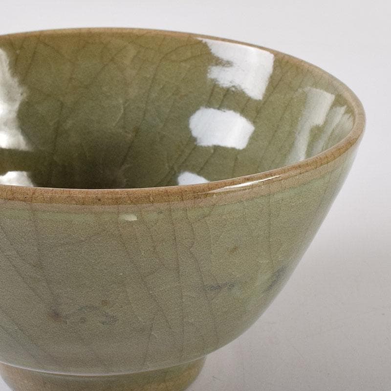 朝鮮　高麗青磁　雲鶴図　茶碗　仕覆付　C　7619