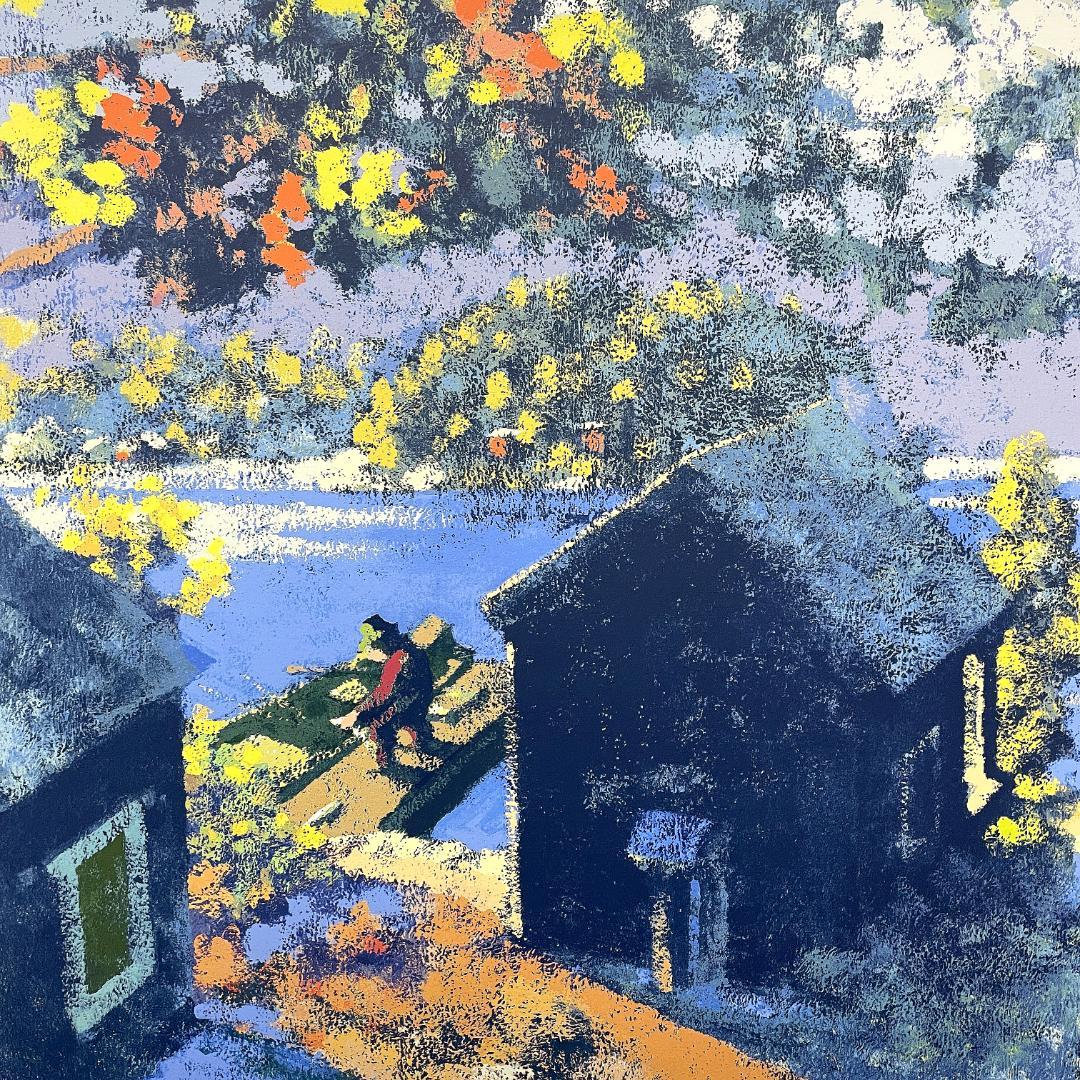 ダン・ウィン『秋に釣る』大判 リトグラフ 真作 直筆サイン入り1992