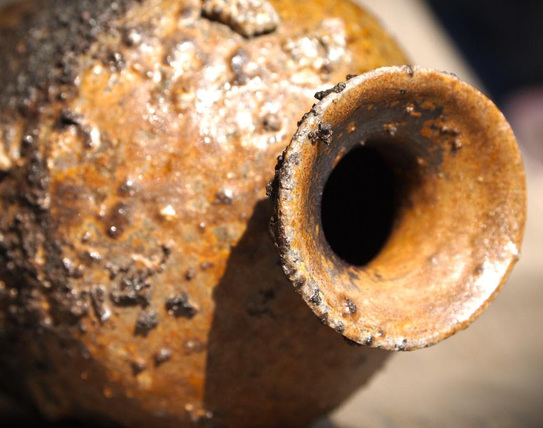 最上作★難波正巳★備前灰被り徳利★共箱★かせ胡麻