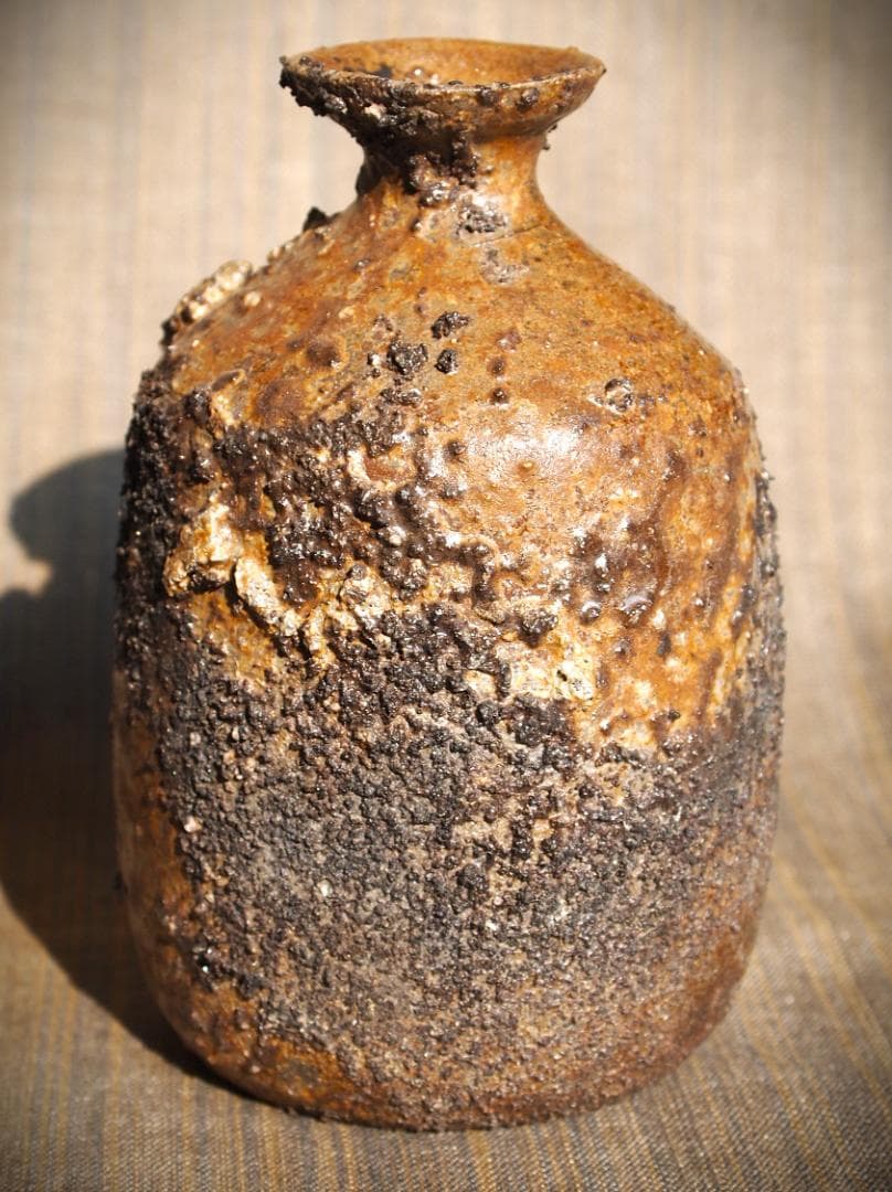 最上作★難波正巳★備前灰被り徳利★共箱★かせ胡麻