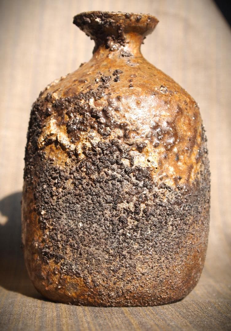 最上作★難波正巳★備前灰被り徳利★共箱★かせ胡麻