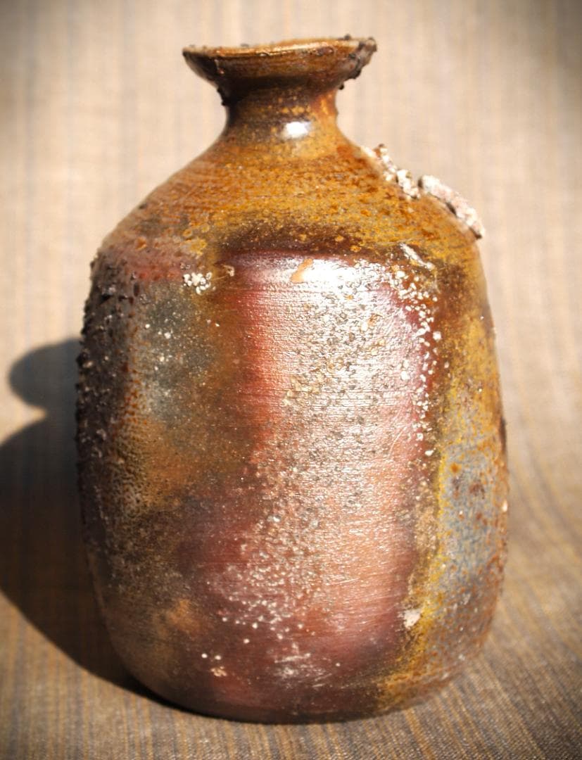 最上作★難波正巳★備前灰被り徳利★共箱★かせ胡麻