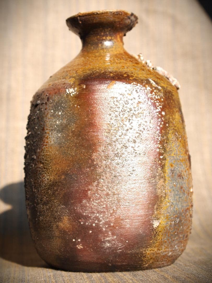 最上作★難波正巳★備前灰被り徳利★共箱★かせ胡麻